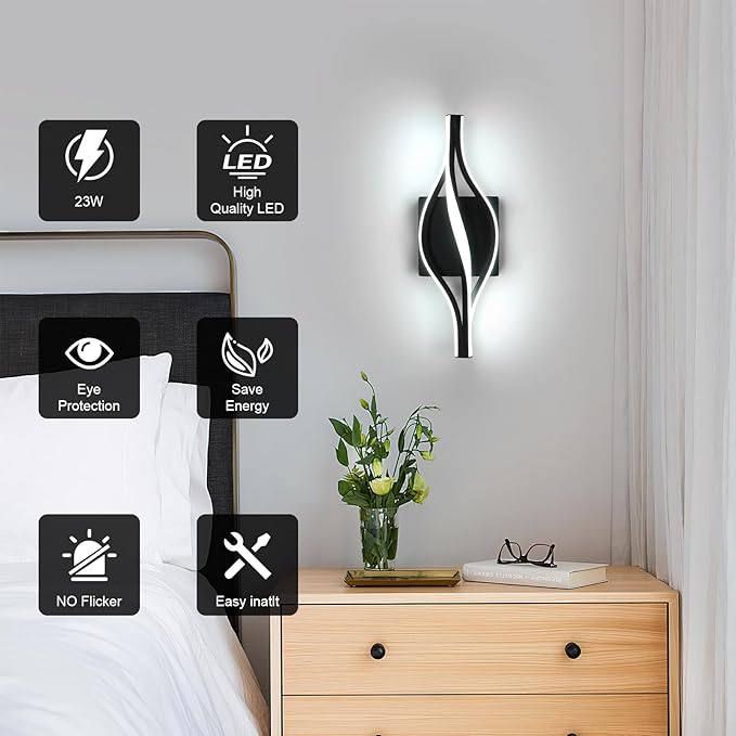 DELIPOP Modern Wall Sconces, Spiral LED Wall Sconce Lighting, 6500K Cool White - Image 4