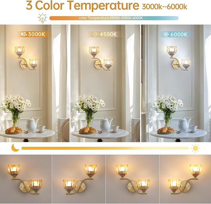 Battery Operated Wall Sconce, 2-Lights Vinatge Brass Wall Lighting - Image 4