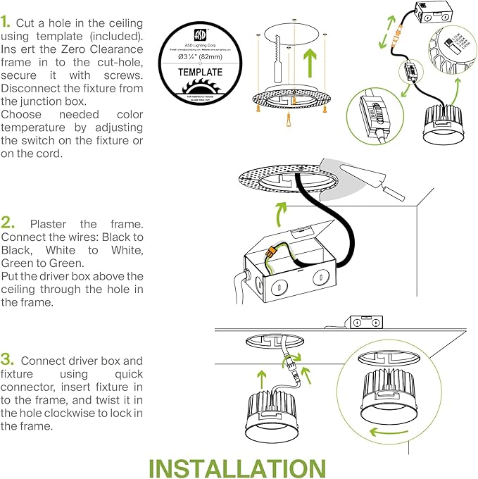 ASD Trimless 3 Inch LED Recessed Light, 12W 120V Round Commercial Downlight - Image 8