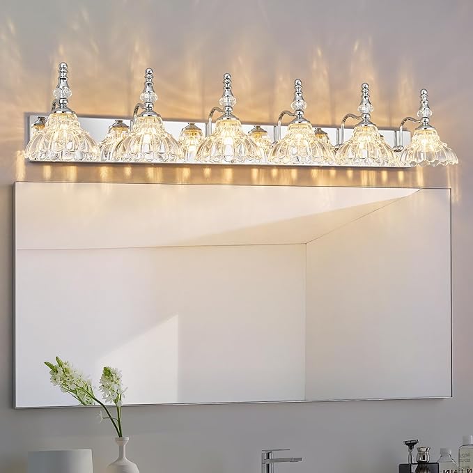 Vintage Bathroom Vanity Light, 6-Light Chrome Vanity Lighting Fixture by LBSQJ