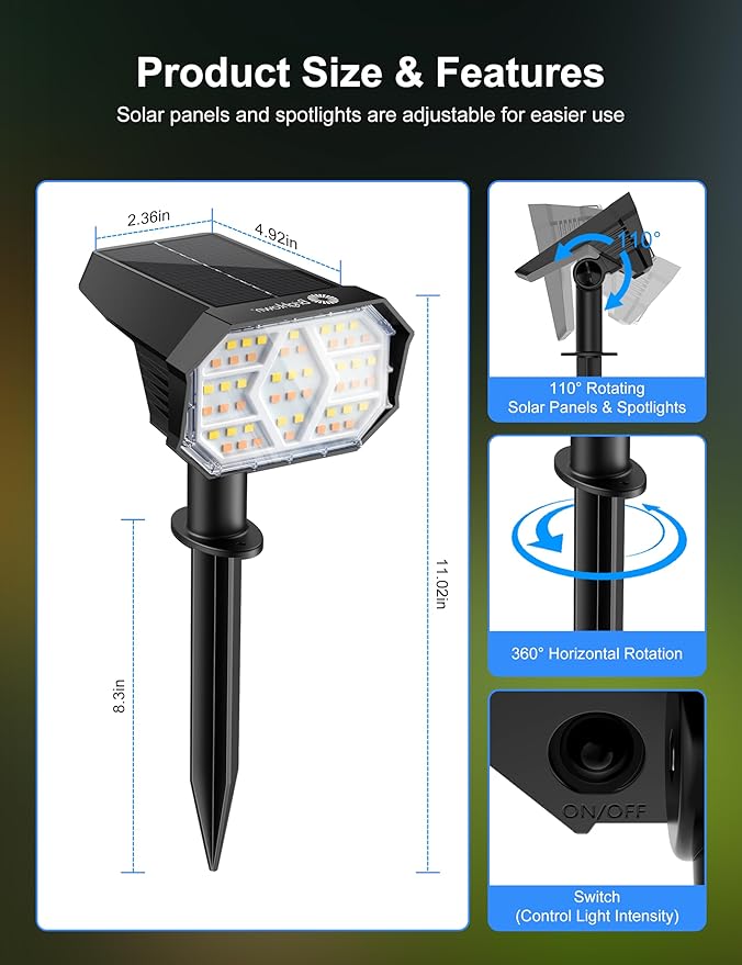 Brightown 6Pack Solar Spot Lights Outdoor, IP67 Solar Lights Outdoor Waterproof - Image 8