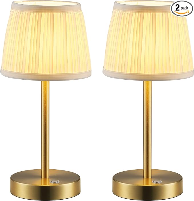 PUSU 2 Pack Cordless LED Gold Table Lamps, Rechargeable 4000mAh 3 Way Dimmable by PUSU
