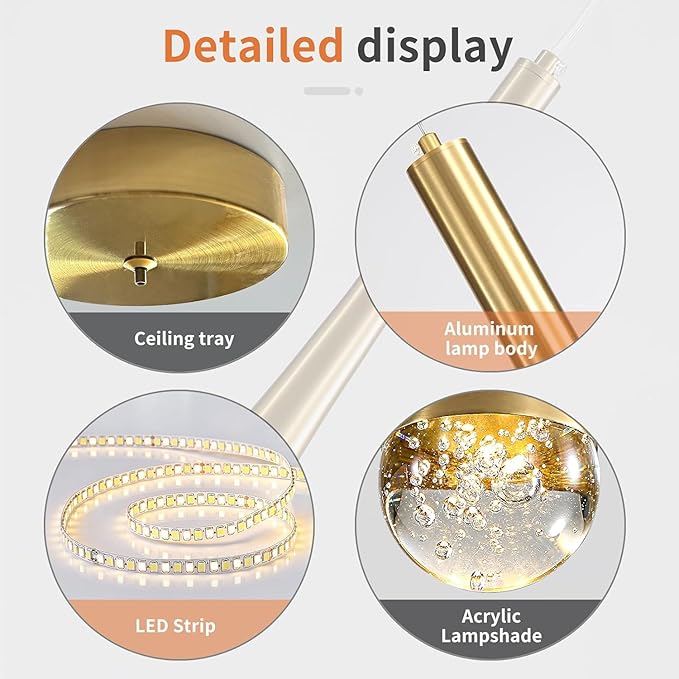 2 Pack Modern Gold LED Pendant Light, Kitchen Island Ceiling Hanging Lights - Image 5
