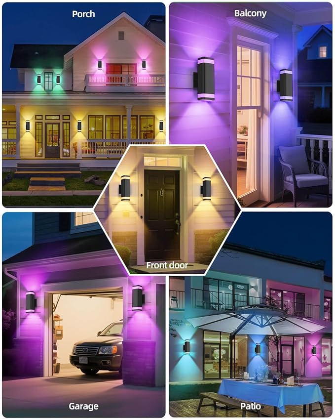 Smart Outdoor RGB Wall Lights 2 Pack, Wi-Fi & App Control Color Changing Up and - Image 7