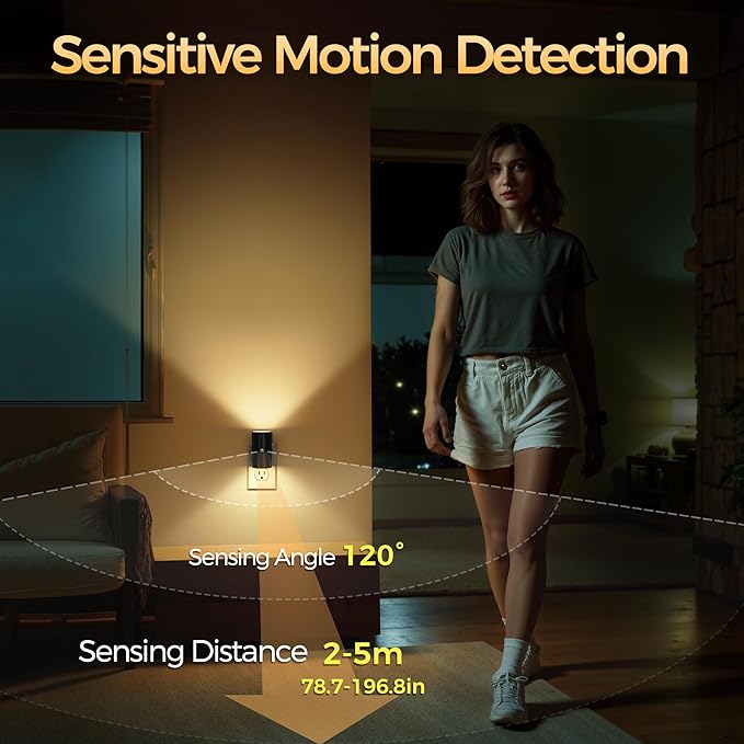 Briignite Motion Sensor Night Light, 2 Pack Motion Activated Plug in Night - Image 3