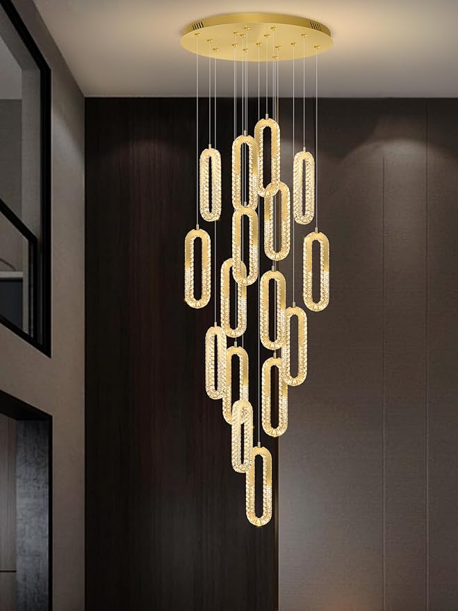 H138 High Ceiling Crystal Chandelier, Modern Oval Ring LED Chandeliers by Ykolupty
