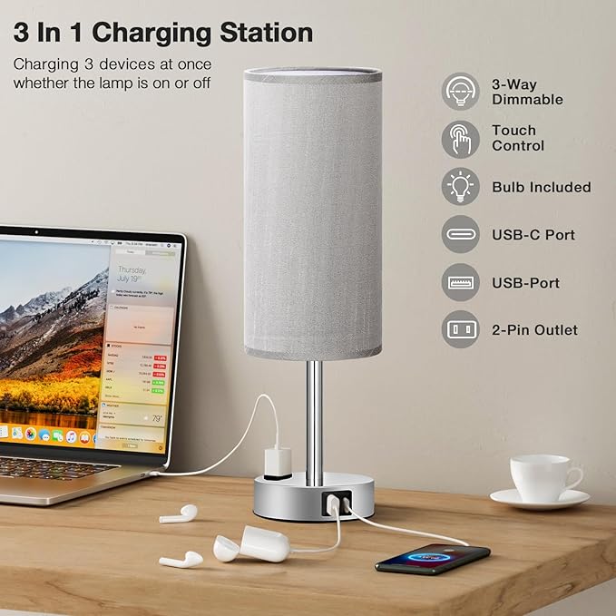 Fenmzee Grey Nightstand Table Lamp - Image 3