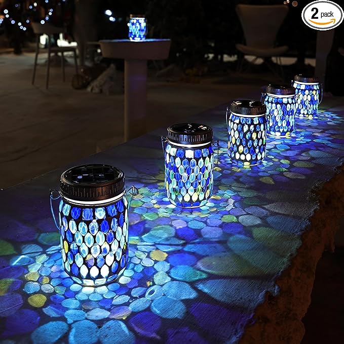 Cooo 2 Pack Mosaic Lanterns Outdoor Waterproof by Cooo