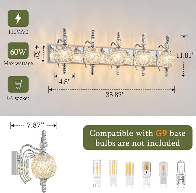 Modern Crystal Bathroom Vanity Lights Fixtures Over Mirror Chrome Vintage - Image 4