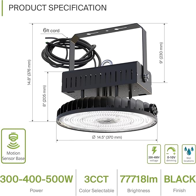 ASD LED High Bay UFO Light Fixture, Commercial Shop Lighting | 3CCT, IP69K - Image 2
