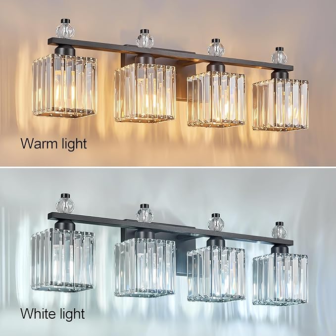 Vanity Lights 4-Light Modern Crystal Vanity Light Sand Black Bathroom Light - Image 2