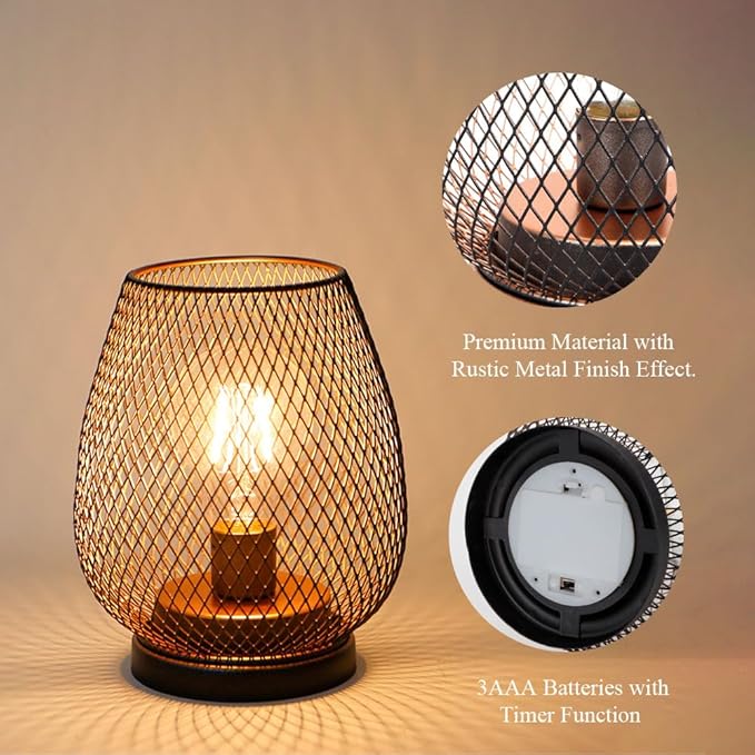 TRIROCKS Set of 4 Battery Operated Lamp LED Table Lantern, Metal Cage Cordless - Image 4