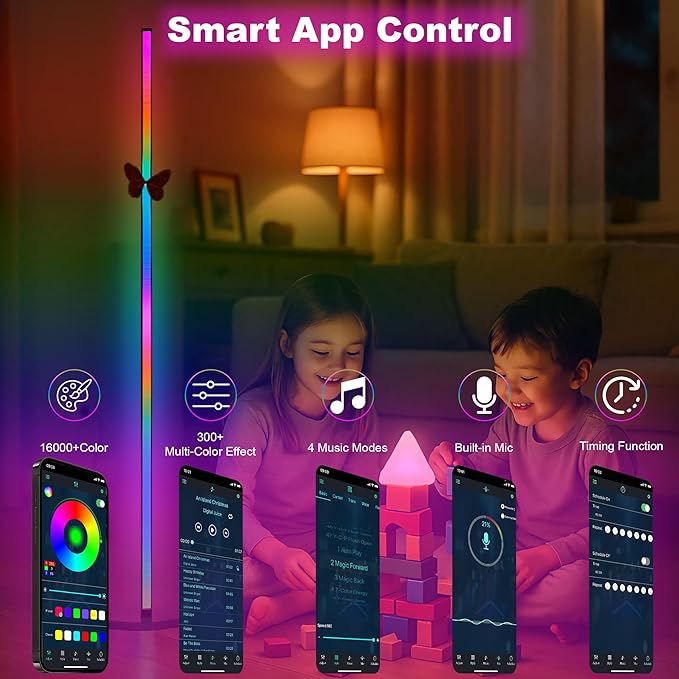 2 Pack Corner Floor Lamp – 57'' Tall RGB Lamp Modern Mood Lighting - Image 6