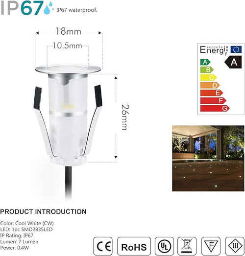 0.7" Tiny LED Deck Lights, Waterproof IP7 Low Voltage Stair Lights Landscape - Image 2