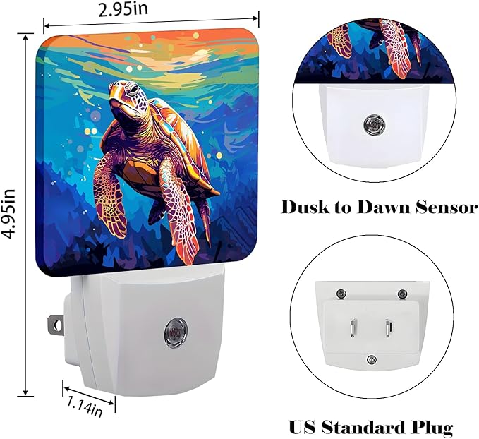 Watercolor Wild Turtle Night Light, Plug-in Nightlights Auto Sensor Night Lamp - Image 2