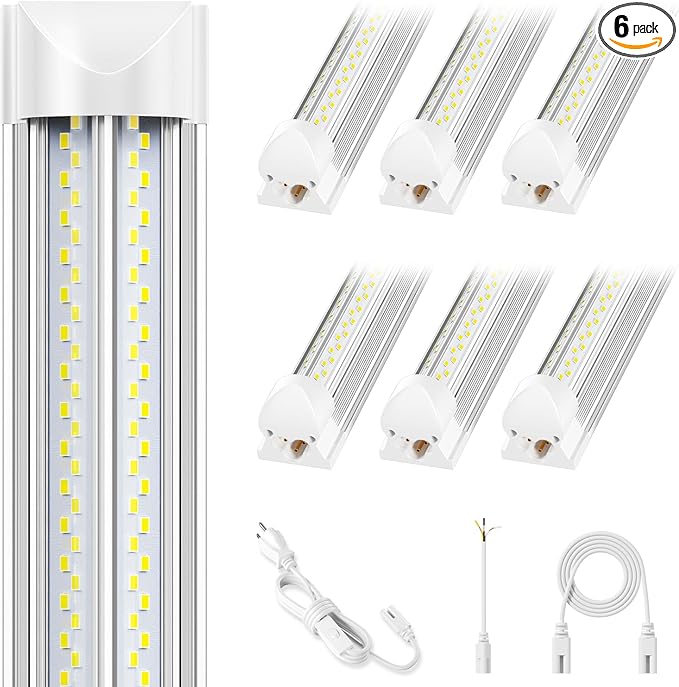 6 Pack 100w 8ft Led Shop Light, Super Bright 15000lm 5000k V Shape 8' Led Shop by ELEKICO