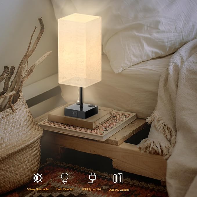 Table Lamp for Bedroom with USB, Bedside Lamp with USB C+A Charging Ports - Image 6