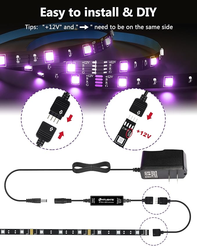 Hitlights LED Strip Lights 3 Pcs 1.64FT RGB Small LED Light Strips Kit Dimmable - Image 4