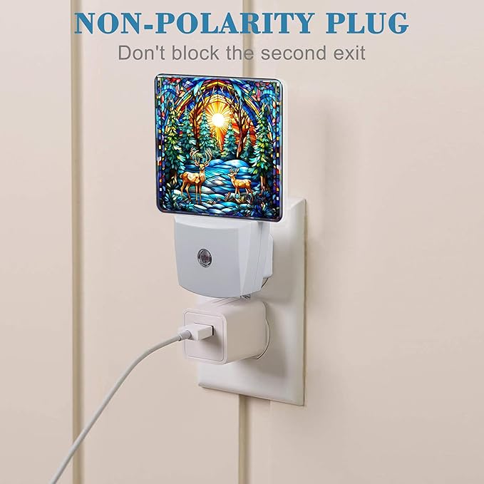 Plug in Night Lights Christmas Stained Glass Deer Nightlight Plug Into Wall - Image 3
