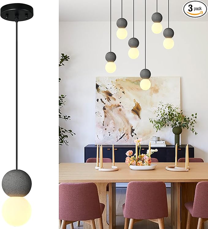 Modern Black 1-Light Concrete Pendant Light Kitchen Island Ceiling Light by ADCTHOME