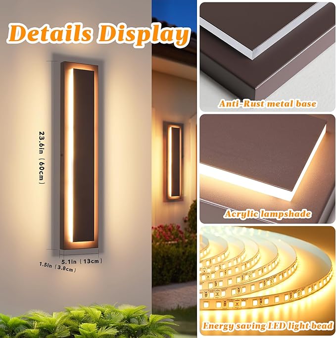 23.6 in Long Outdoor LED Wall Lights, Modern Exterior Garage Wall Light - Image 5