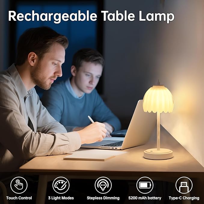 Tulip Table Lamp with 5200mAh Battery & Touch Control, Cordless Small Table - Image 2