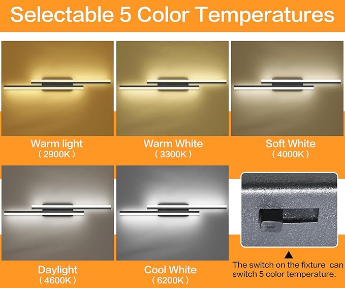 PRESDE 40 Inch LED Bathroom Vanity Light Bar, Modern Black Wall Lighting - Image 2