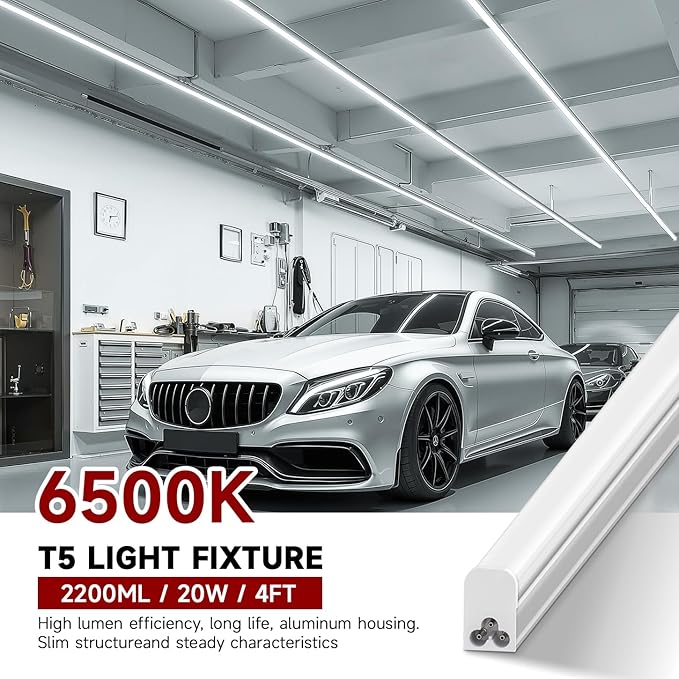 4 Pack T5 LED Shop Light, 6500K 2200LM, Linkable Utility Fixture - Image 2