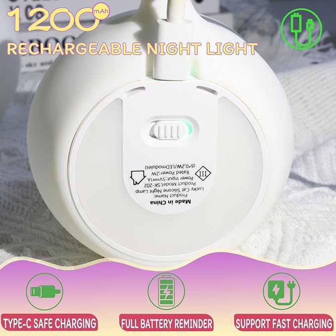 Cat Night Light for Nursery, Silicone Rechargeable Night Light - Image 6