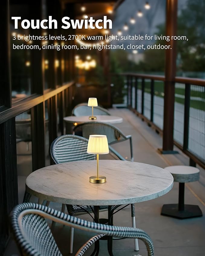 PUSU 2 Pack Cordless LED Gold Table Lamps, Rechargeable 4000mAh 3 Way Dimmable - Image 3
