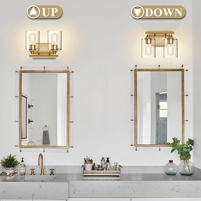 Gold Vanity Lights for Bathroom, 2-Light Bathroom Light Fixtures, Brushed Brass - Image 6
