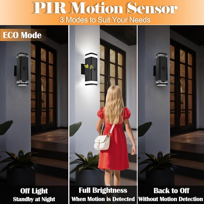 wowlite 2 Pack Motion Sensor Outdoor Wall Lights, Dusk to Dawn Outdoor Lighting - Image 2