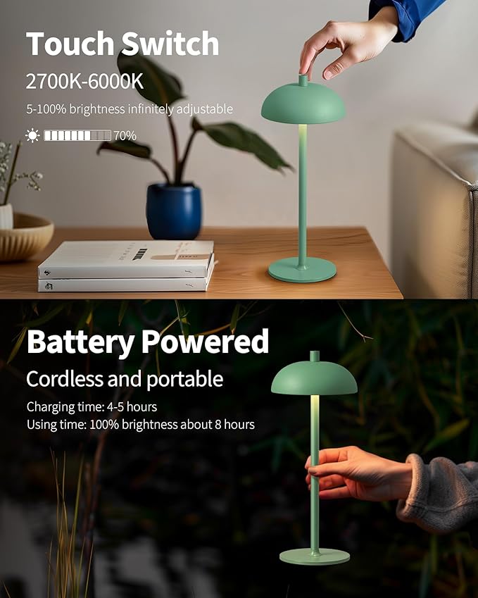 Cordless LED 12" Small Table Lamps Set of 2, Portable Waterproof Desk Lamp - Image 4