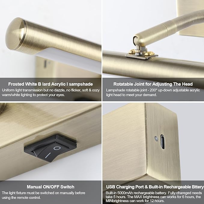 Picture Light for Wall Battery Operated, 9000mAh Wireless Wall Light for Display - Image 5