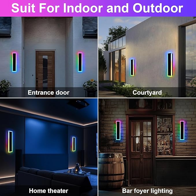 2 Pack RGB LED Outdoor Long Wall Lights, 24 inch Modern Outdoor Light Fixture - Image 2