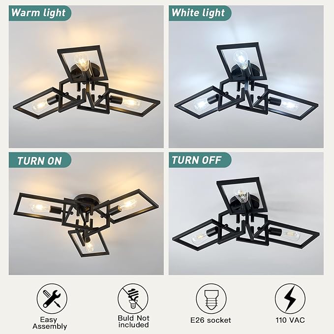 ZGLAOJT Black Industrial Flush Mount Ceiling Light 3-Light Kitchen Light - Image 4