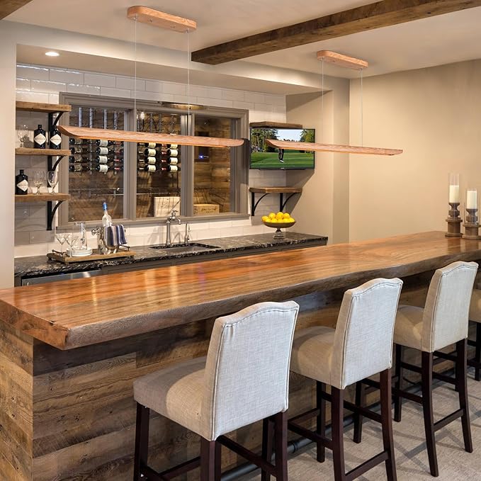 55" Wood Linear Pendant Light, Dimmable Kitchen Island Light - Image 5