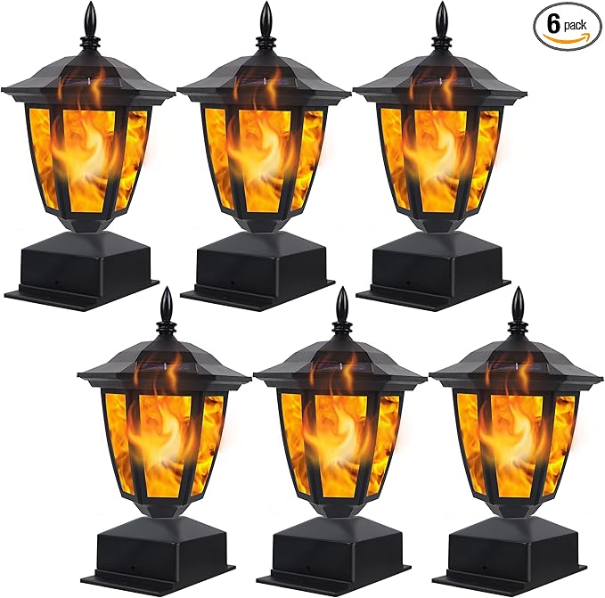 Dynaming Solar Flame Post Lights Outdoor, Solar Powered Lamps Fence Post Cap by Dynaming