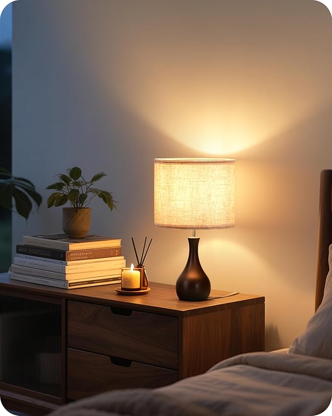 Small Table Lamp, 14.2" Cute Little Desk Lamp, Wood Bedside Lamp - Image 2