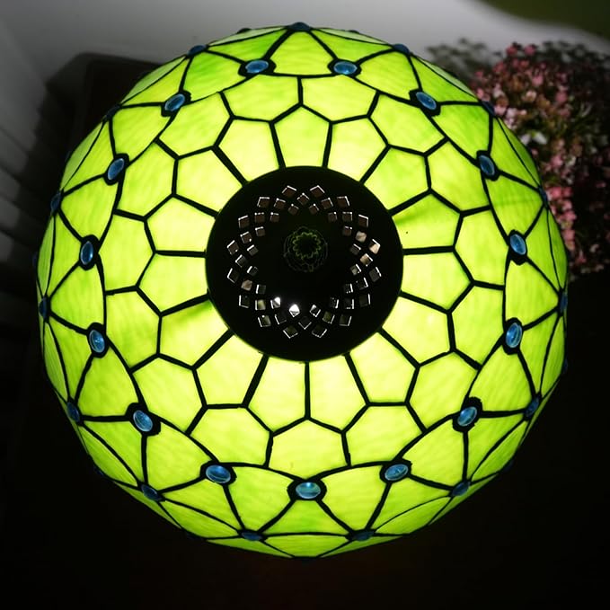 Green Tiffany Lamp For Bedrooms Bedside Stained Glass Table Lamp Farmhouse - Image 2