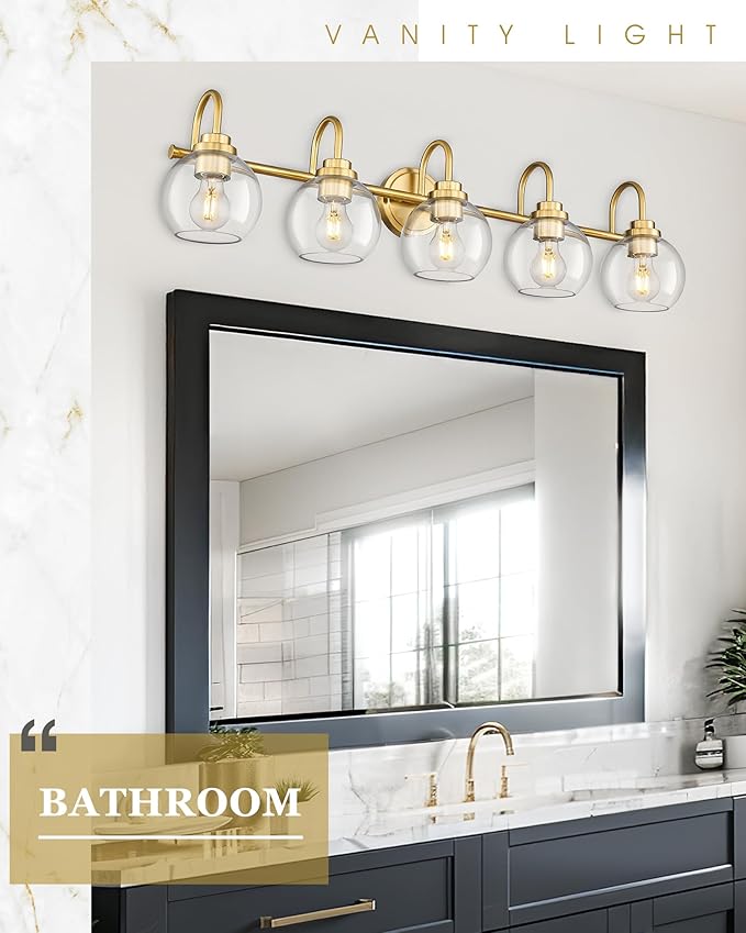 Bathroom Light Fixtures, 5-Light Brushed Gold Vanity Lights - Image 4