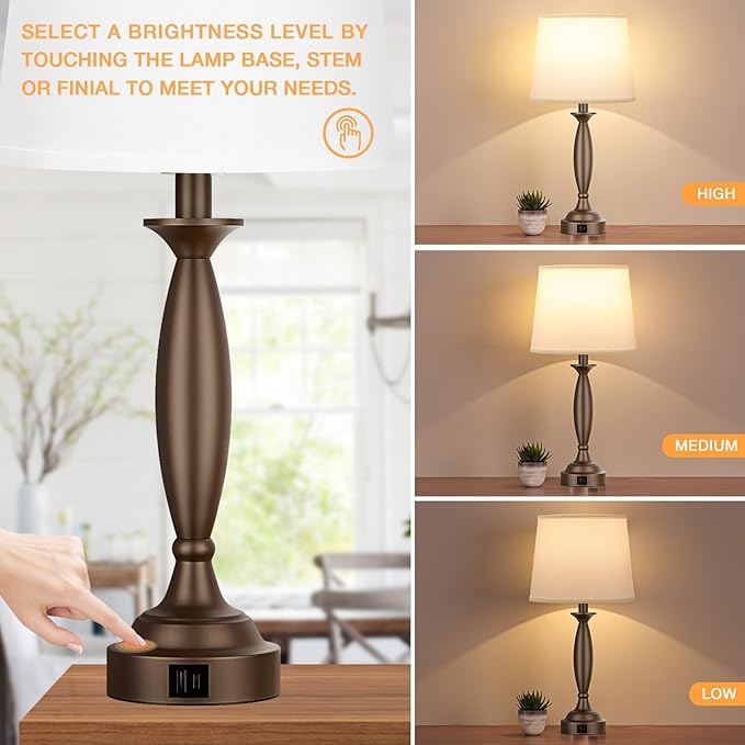 Seealle White Brown Lamps for Bedrooms Set of 2 - Image 2