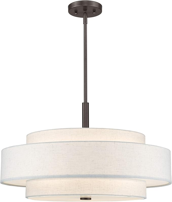 Livex Lighting Fabric Shade 52138-92 Meridian 5 Light English Bronze Pendant by LivexLighting