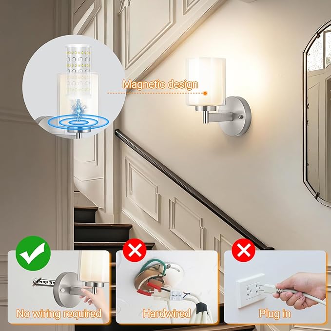 Battery Operated Wall Sconce Set of 2, Wireless Wall Sconce - Image 5
