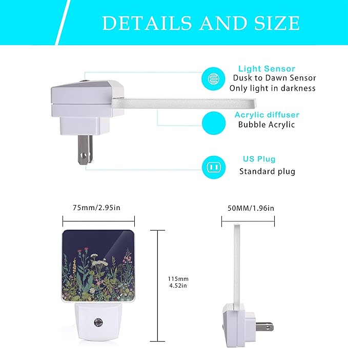 Herbs and Wild Flowers Night Light, Night Lights Plug into Wall 0.5W Sleep - Image 2