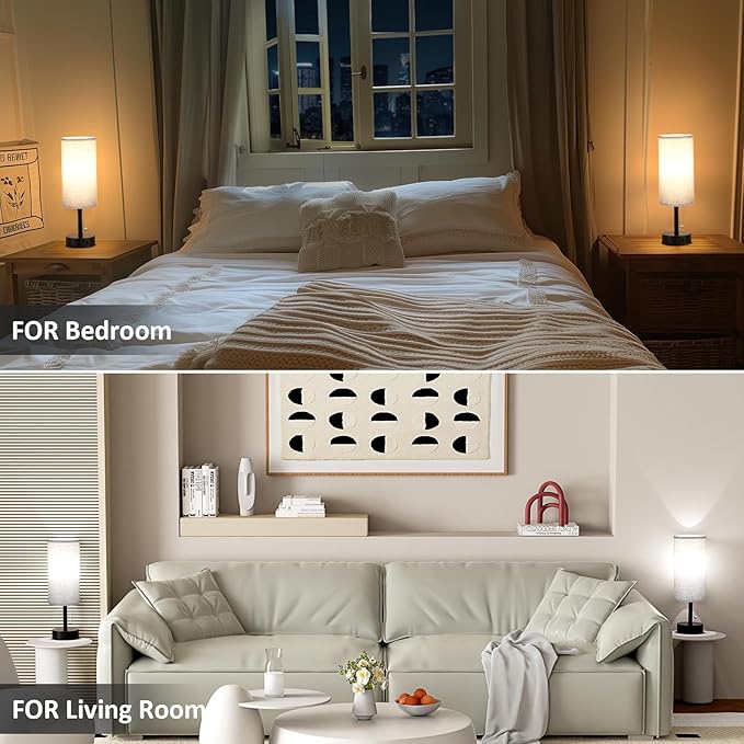 Fenmzee Grey Bedside Table Lamps Set of 2-3 Color Temperatures Pull Chain Lamp - Image 6