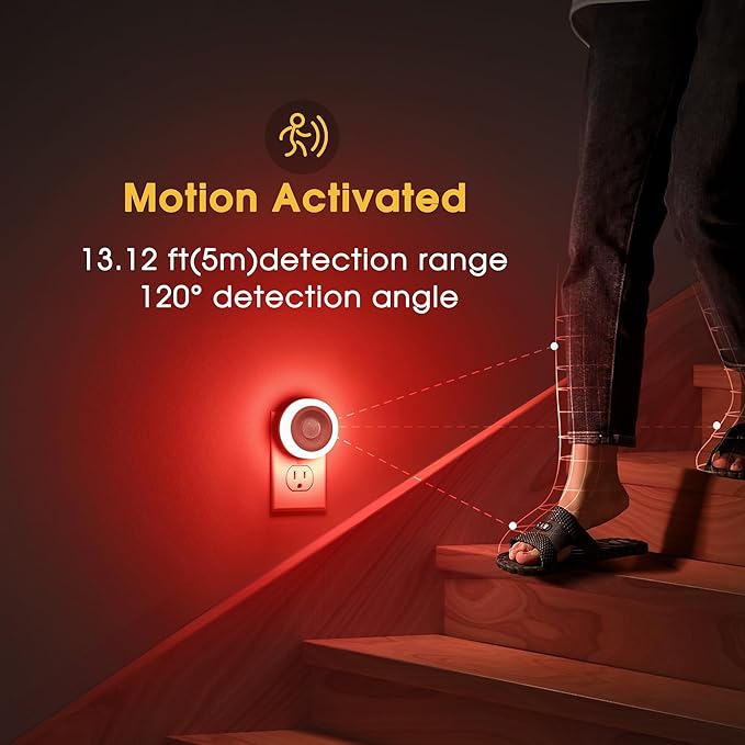 Briignite Motion Sensor Night Light Red, Night Lights Plug into Wall, Auto - Image 3