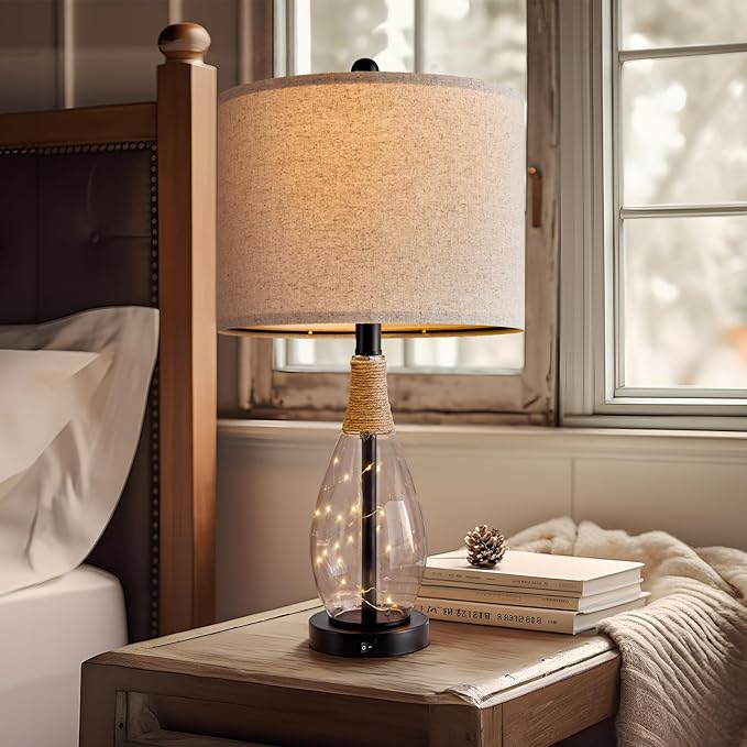 OYEARS Bedside Table Lamp with USB, 23‘’ Black Modern Nightstand Lamps - Image 6