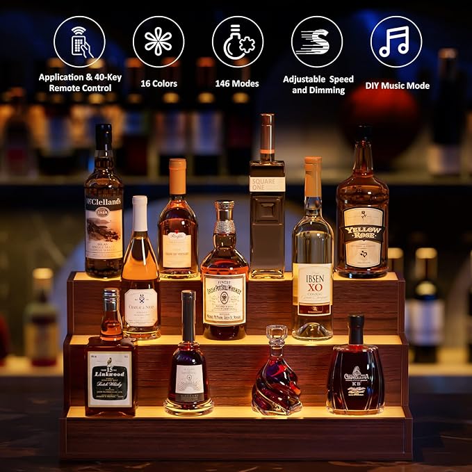 LED Lighted Liquor Bottle Display Shelf, 24 Inch Bar Display Shelf - Image 4