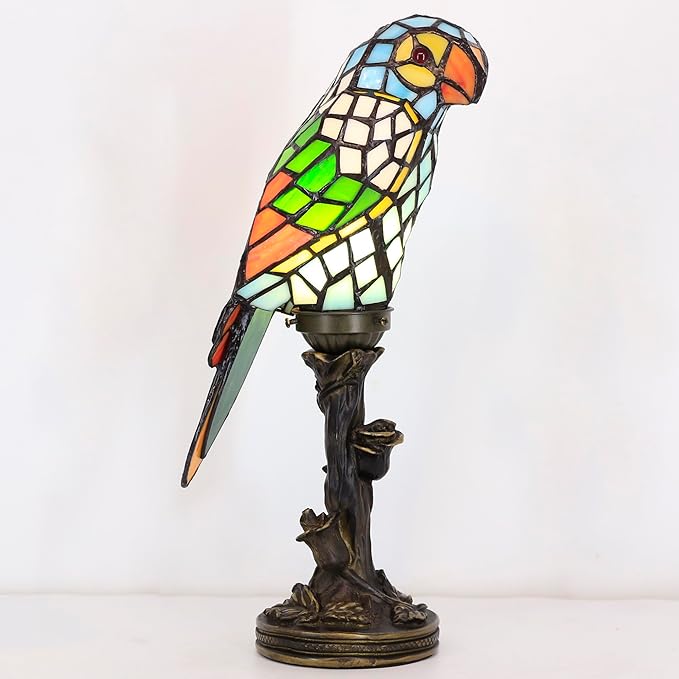 Small Tiffany Lamp Parrot Table Lamp Stained Glass Accent Lamp 15.3 Inch Tall - Image 4